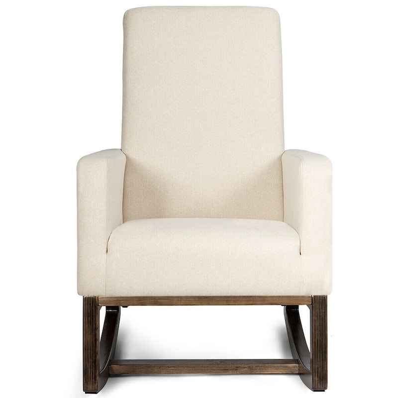 Retro Modern Fabric Upholstered Rocking Chair with Wooden Frame Comfortable Seat for Living Room - 26.5" x 32.5" x 40.5"
