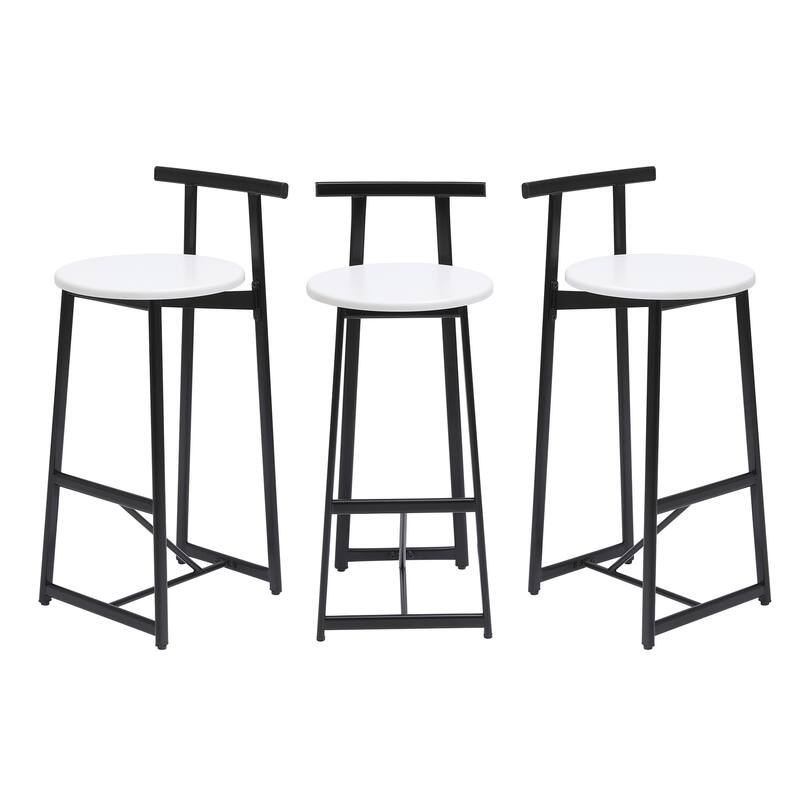 Set of 3 Kitchen Island Bar Chairs Metal Counter Barstools with Backrest for Dining Pub Room