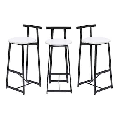 Set of 3 Kitchen Island Bar Chairs Metal Counter Barstools with Backrest for Dining Pub Room