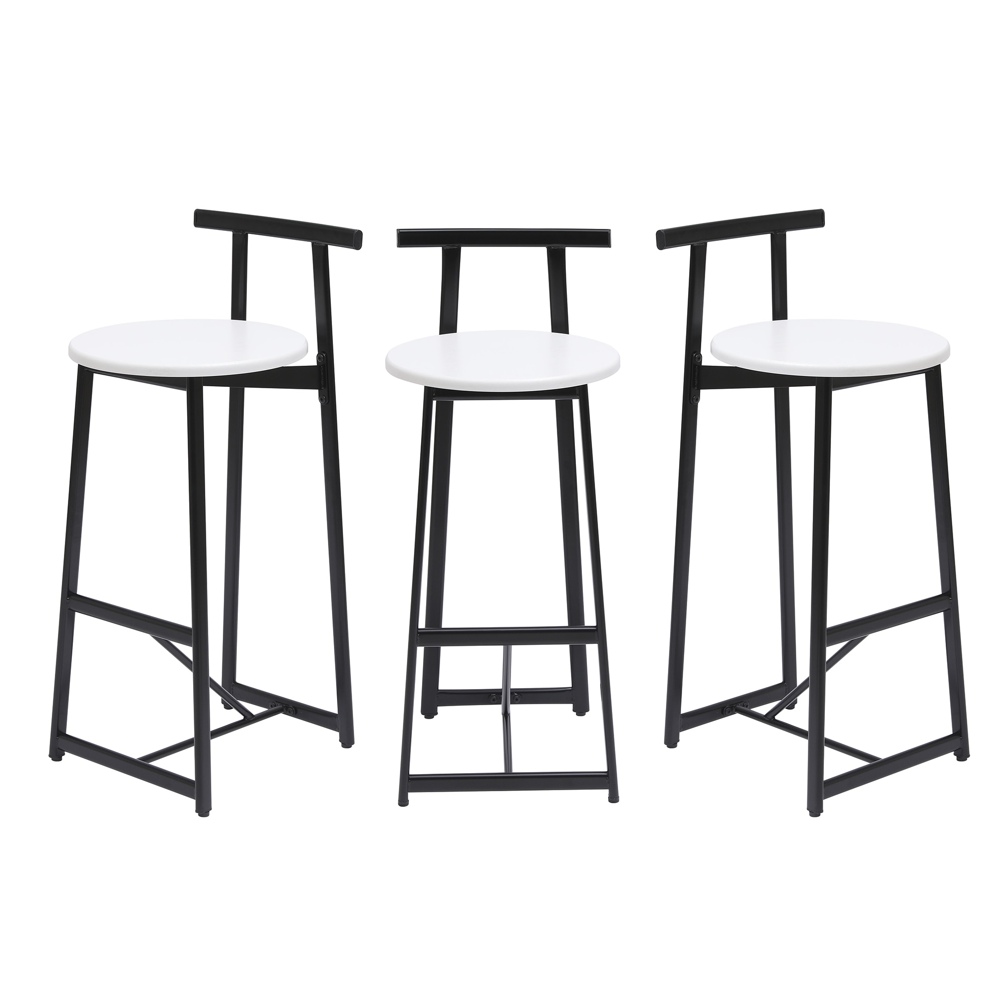 Set of 3 Kitchen Island Bar Chairs Metal Counter Barstools with Backrest for Dining Pub Room
