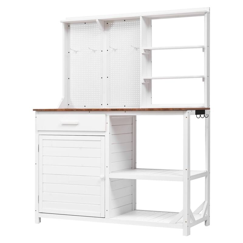 Fir Wood Potting Bench with Hutch, Garden Workstation for Planting, 4 Shelves & Adjustable Storage, Pegboard with Hooks
