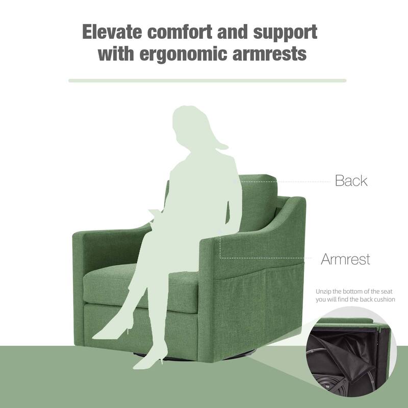 Swivel Accent Chair - Modern Linen Armchair with Removable Cover for Living Room & Reception