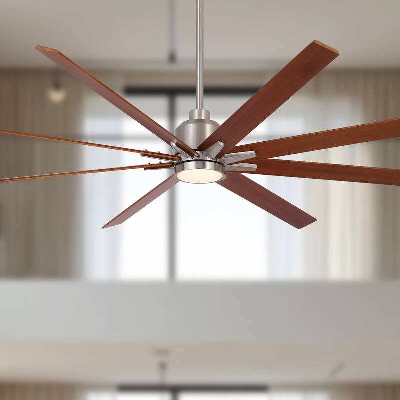 84" Oversized Large Black Walnut Solid Wood Ceiling Fan with Dimmable Led Light 8 Blades Remote Control Reversible DC Motor