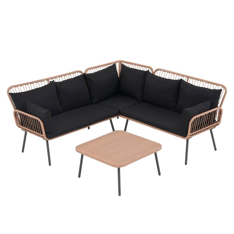 Outdoor Patio Furniture L-Shaped Corner Wicker Sofa Set with Coffee Table