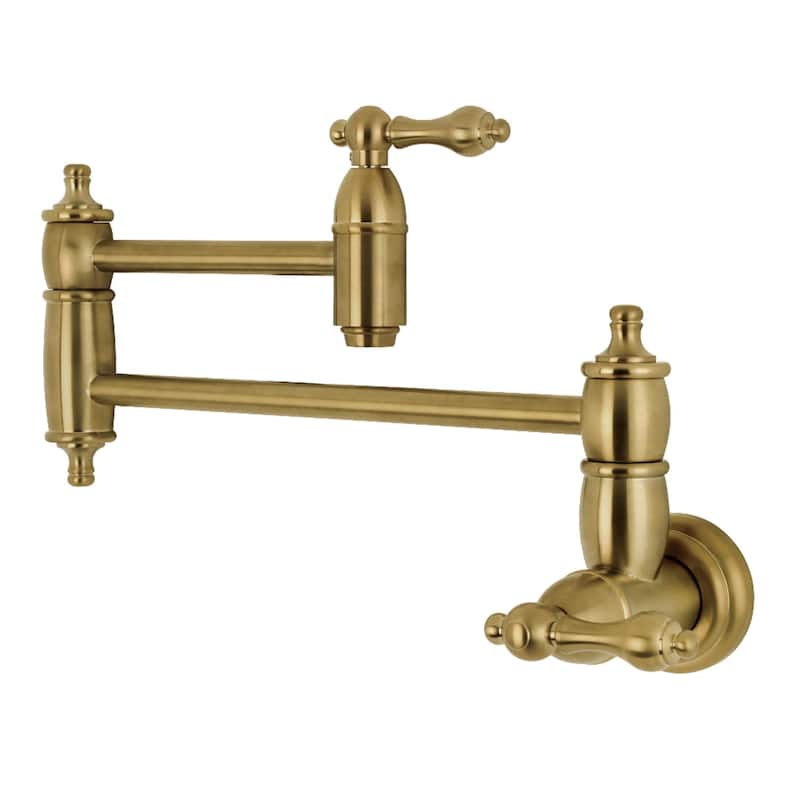 Restoration Wall Mount Pot Filler Kitchen Faucet - Brushed Brass