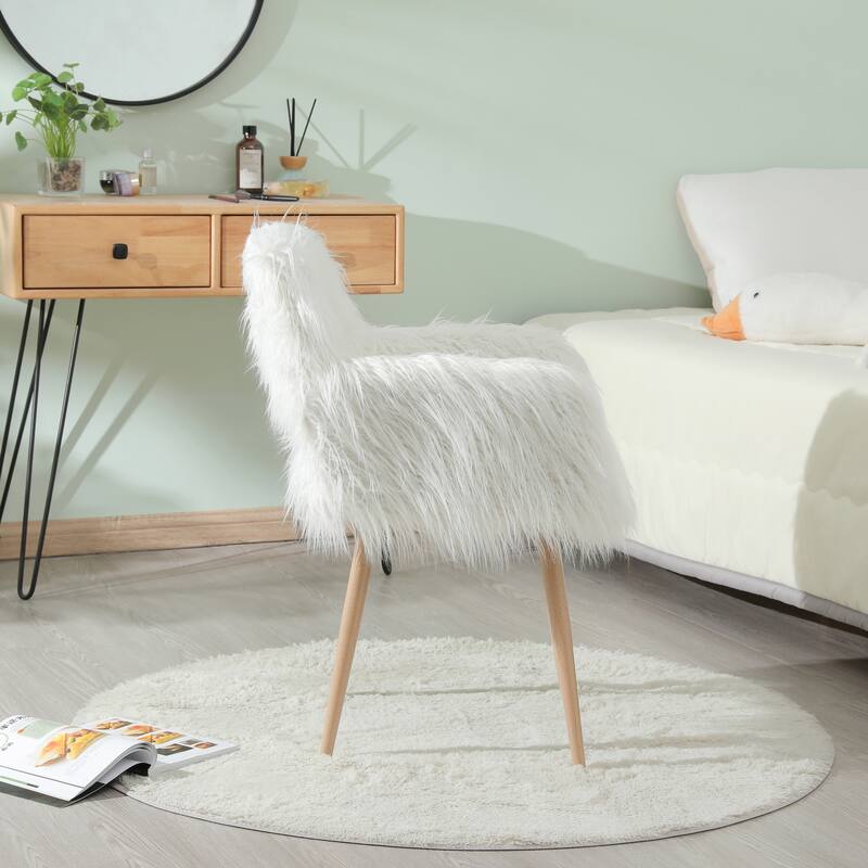 Faux Fur Upholstered Make-up Chair Side Dining Chair with Metal Leg