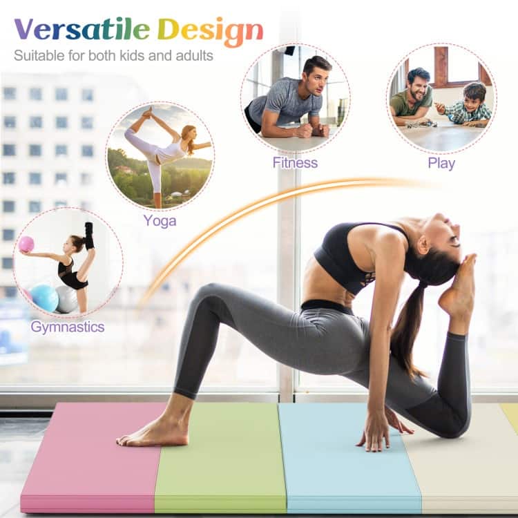 Multicolor Folding Gymnastics Mat Tri Fold Exercise Mat with Handles EPE Foam PU Leather - 71" x 47" x 1.6"