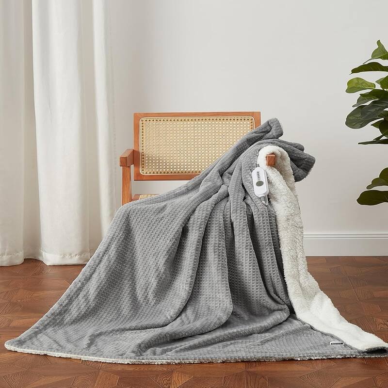 Waffle Heated Blanket Electric Throw Gray - 62*84