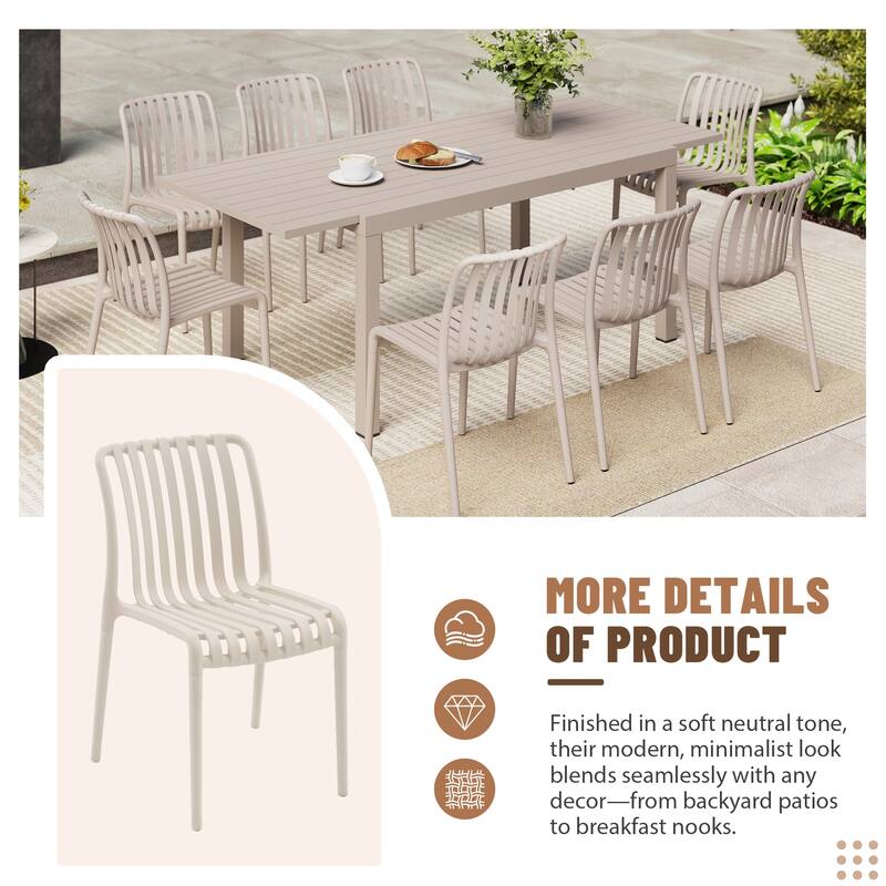 Outdoor Dining Set 9-Piece Stackable Plastic Lightweight Dining Chair and Extendable Dining Table