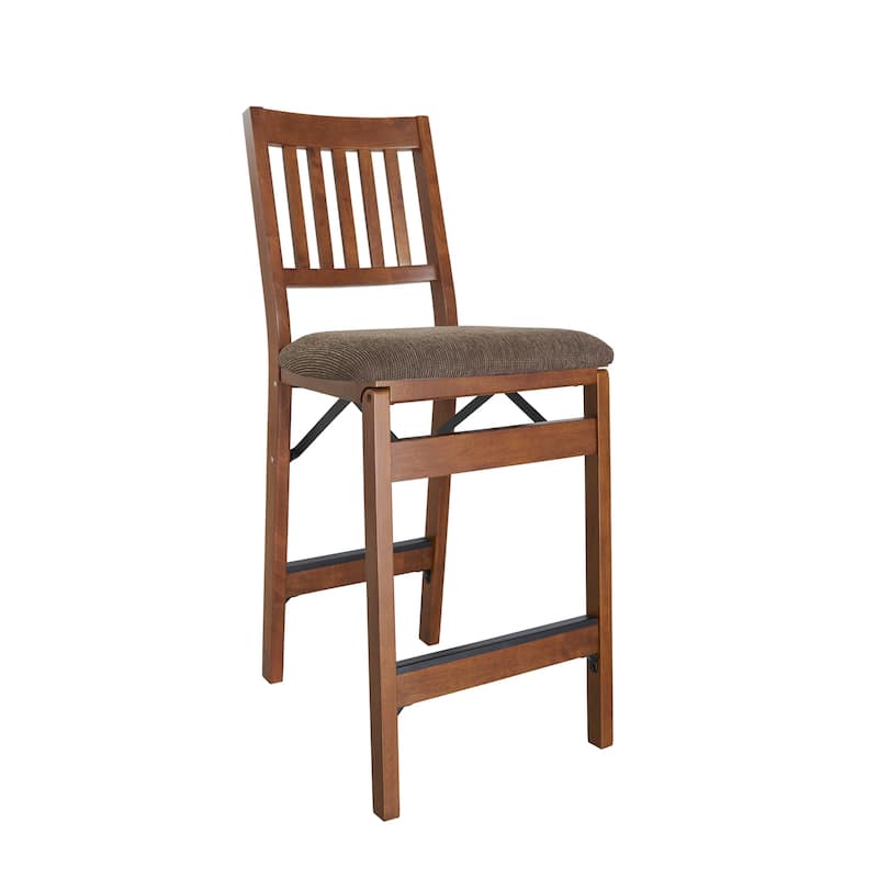 MECO Stakmore Fabric Upholstered Seat Folding Counter Stools, Espresso (2 Pack)