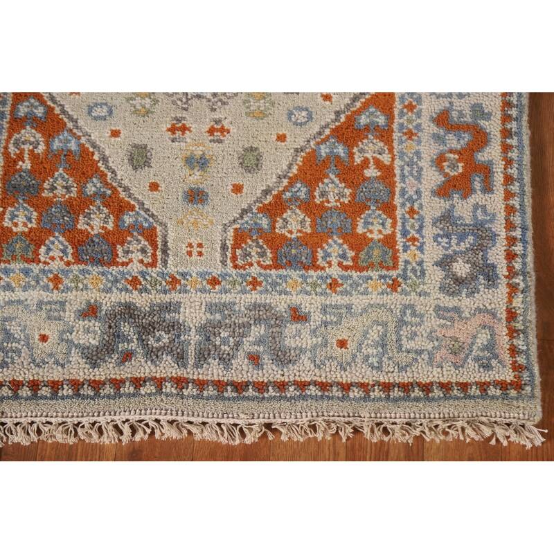 Geometric Heriz Serapi Indian Runner Rug Hand-Knotted Wool Carpet - 2'7"x 7'11"