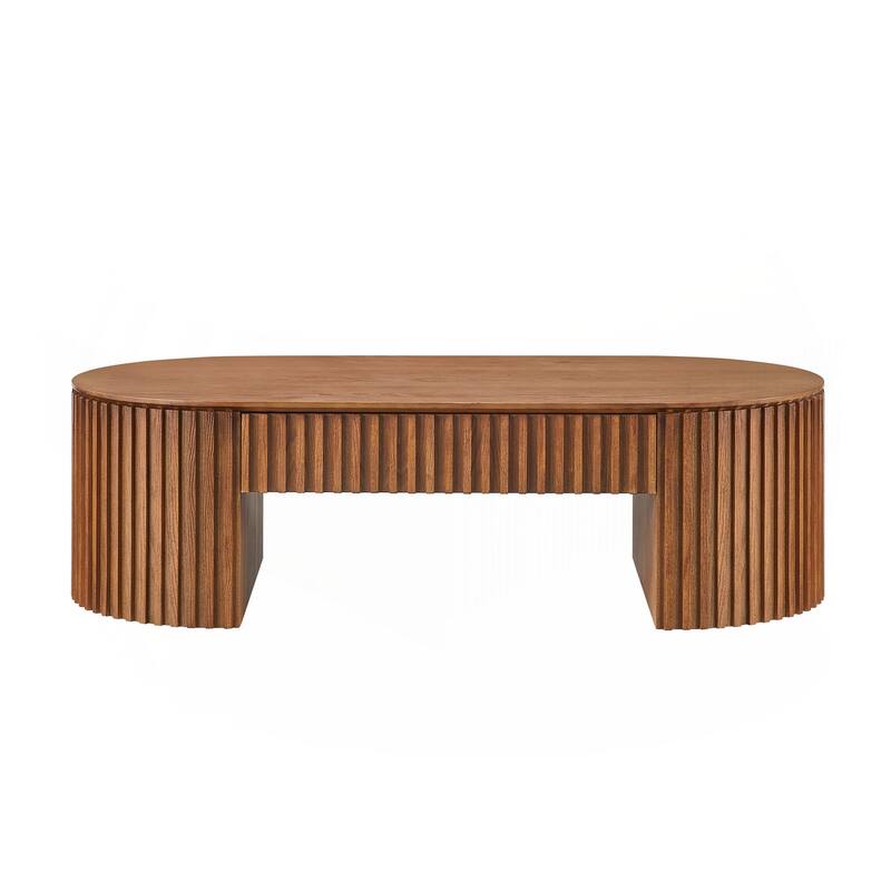 51.18'' Oval Wood Coffee Table With Drawer