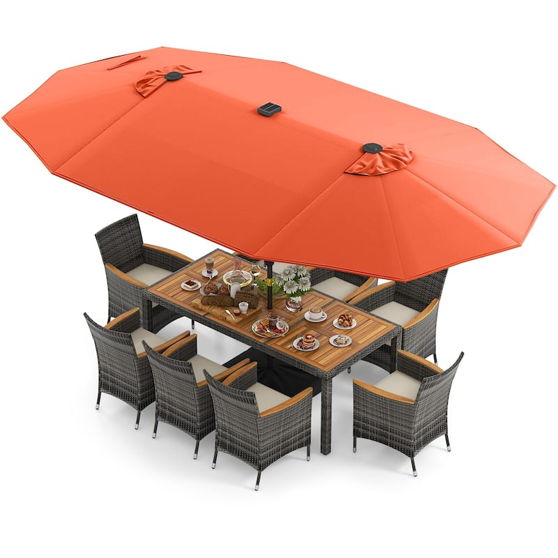 Costway 11 PCS Patio Dining Set with 15 ft Double-Sided Patio Umbrella - See Details