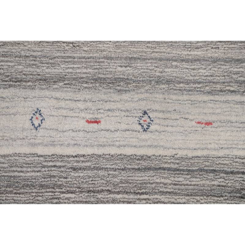 Striped Gabbeh Indian Area Rug Handmade Grey Tribal Wool Carpet - 5'6"x 7'6"