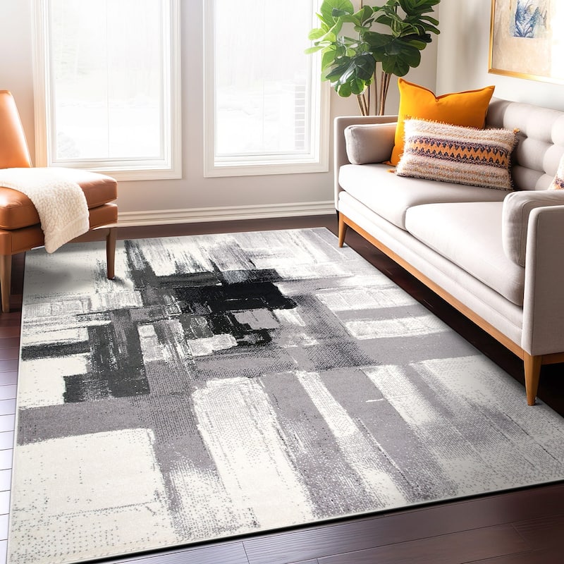 World Rug Gallery Modern Abstract Art Area Rug - 7'10" x 10' - Black