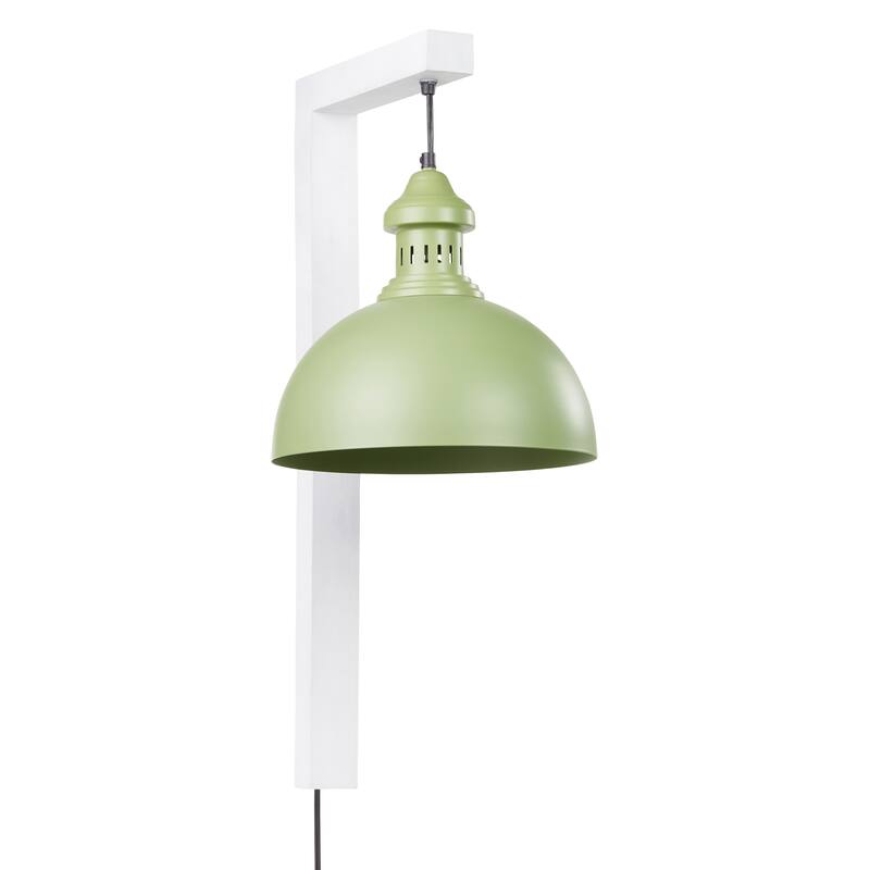 River of Goods Green Metal and White Wood Dome Shade Indoor Plug In Wall Sconce - 16" x 12" x 28.5"