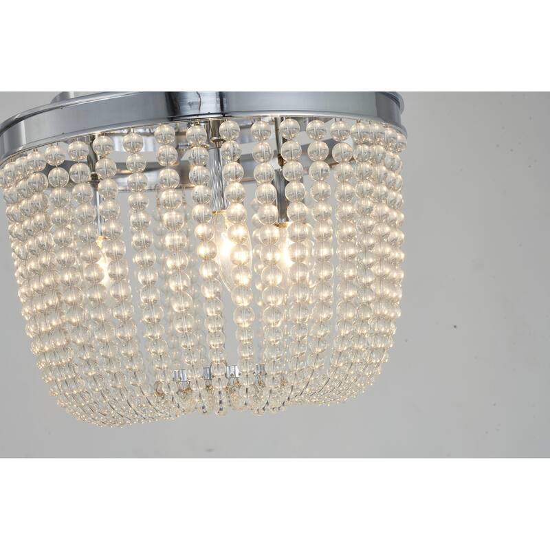 3-Light Gold Semi Flush Mount With Clear Glass Beads