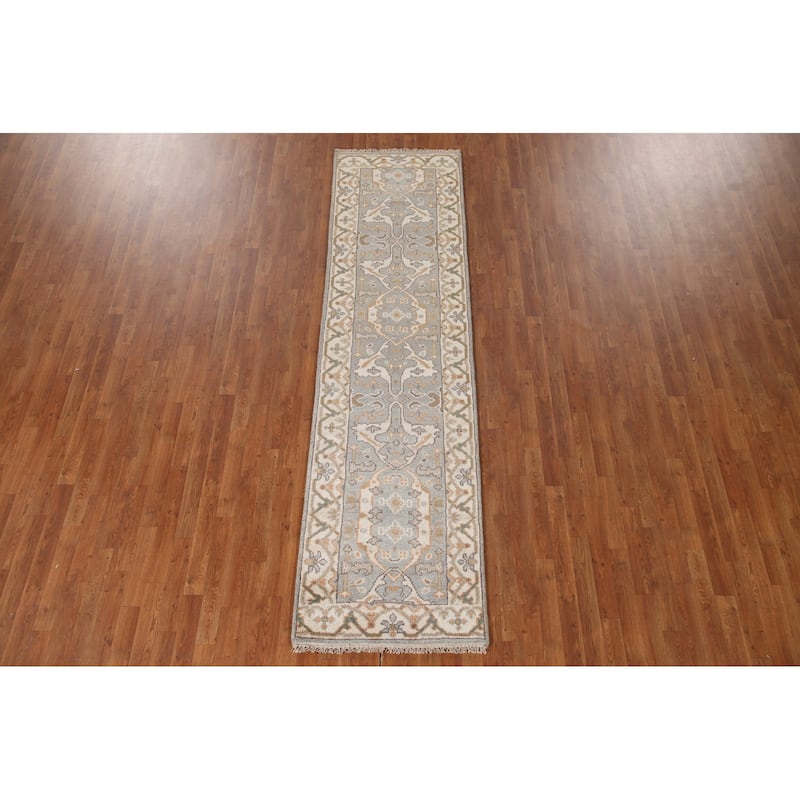 All-Over Oushak Oriental Runner Rug Hand-knotted Wool Carpet - 2'8"x 9'11"