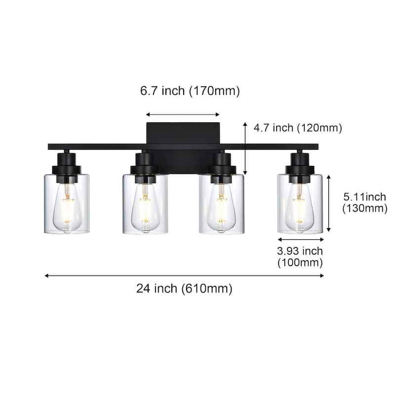 4-Light Wall Light Black Bathroom Vanity Lights, E26 Modern Bathroom Light Fixtures with Clear Glass Shade, Sconces Wall Lights