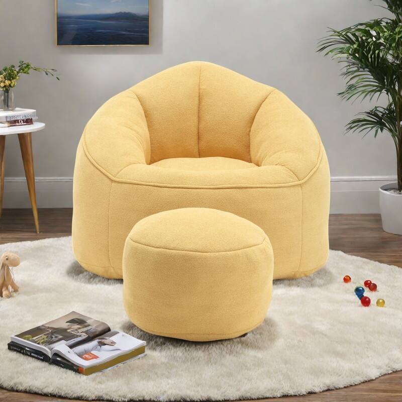 Microfiber High-Density Foam Bean Bag Lounge Chairs with Removable Footrest - Yellow
