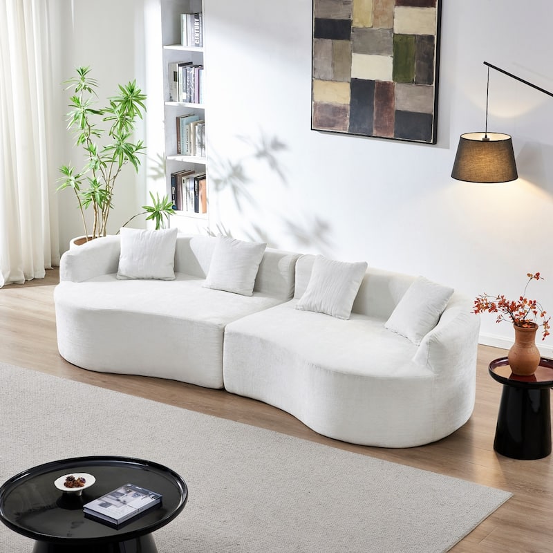 111.02" Curved Chenille Sectional Sofa, No Assembly Required - Beige