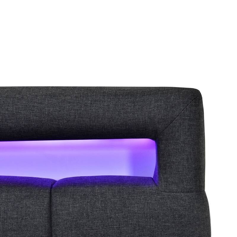 Queen Size Upholstered Platform Bed with LED Frame,with Twin XL Size Trundle