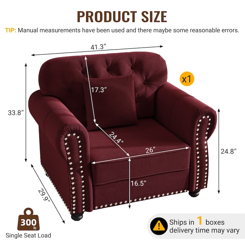 Mid-Century Modern Chesterfield Sofa with Button Tufted - Burgundy