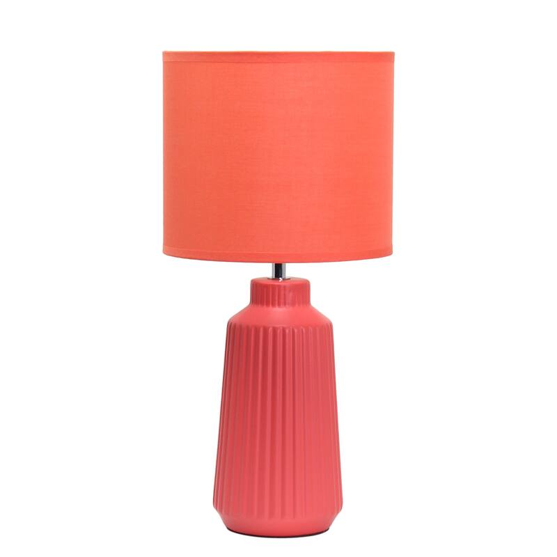 Vertical Grooved Ceramic Table Lamp with Drum Shade - 16" - Orange