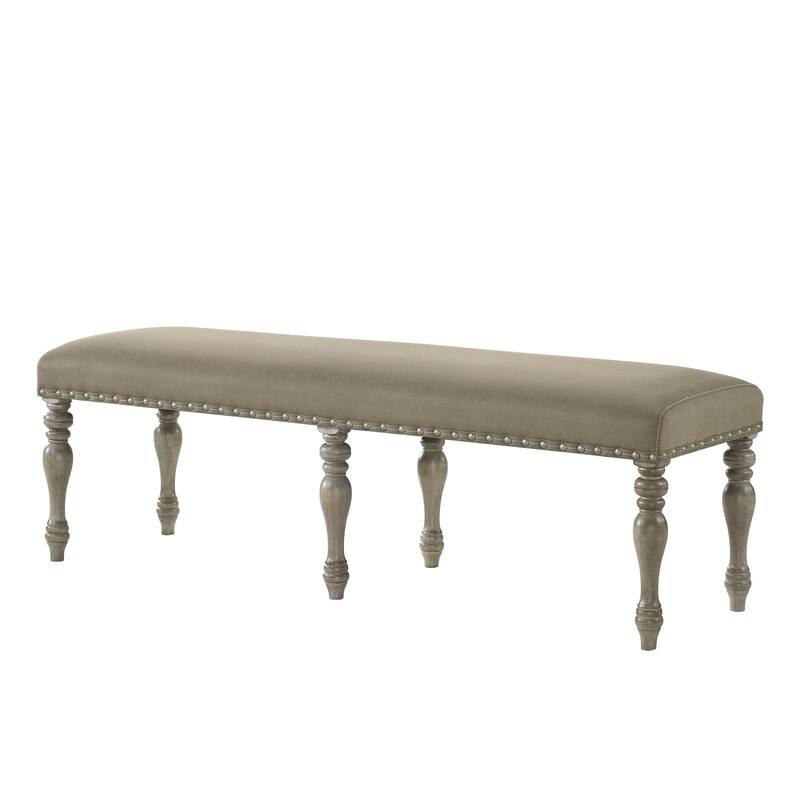 Roundhill Furniture Birmingham Microfiber Upholstered Bench with Nail Head Trim in Driftwood Finish