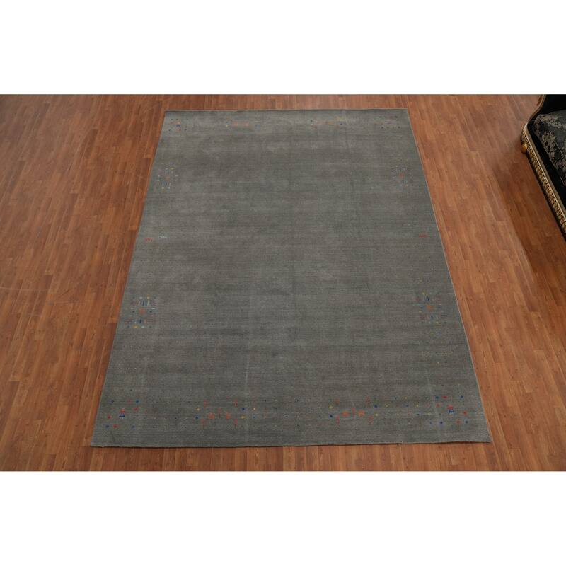 Hand Knotted Oriental 100% Wool Carpet Tribal Animal Pictorial Greys & Charcoal Gabbeh Area Rug - 12' 6'' X 9' 3''