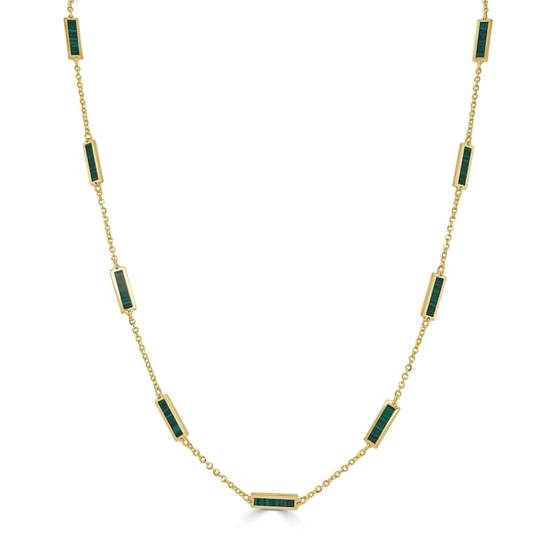 Joelle Malachite Layered Bar Necklace 18 Inches - 14K Gold Malachite Necklace