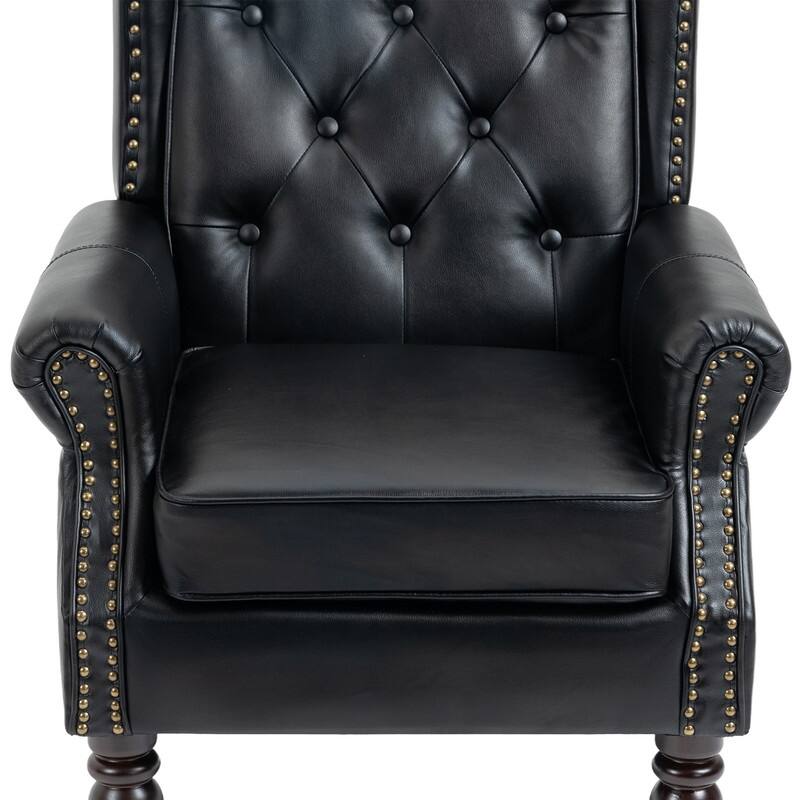 Modern Wood Frame Accent Armchair - Supportive PU Leather Lounge Chair for Living Room & Bedroom