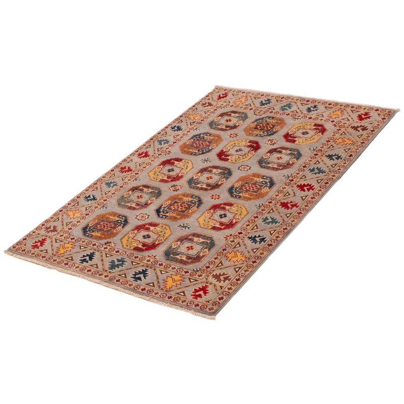 ECARPETGALLERY Hand-knotted Uzbek Ghazni Grey Wool Rug - 3'11 x 6'0
