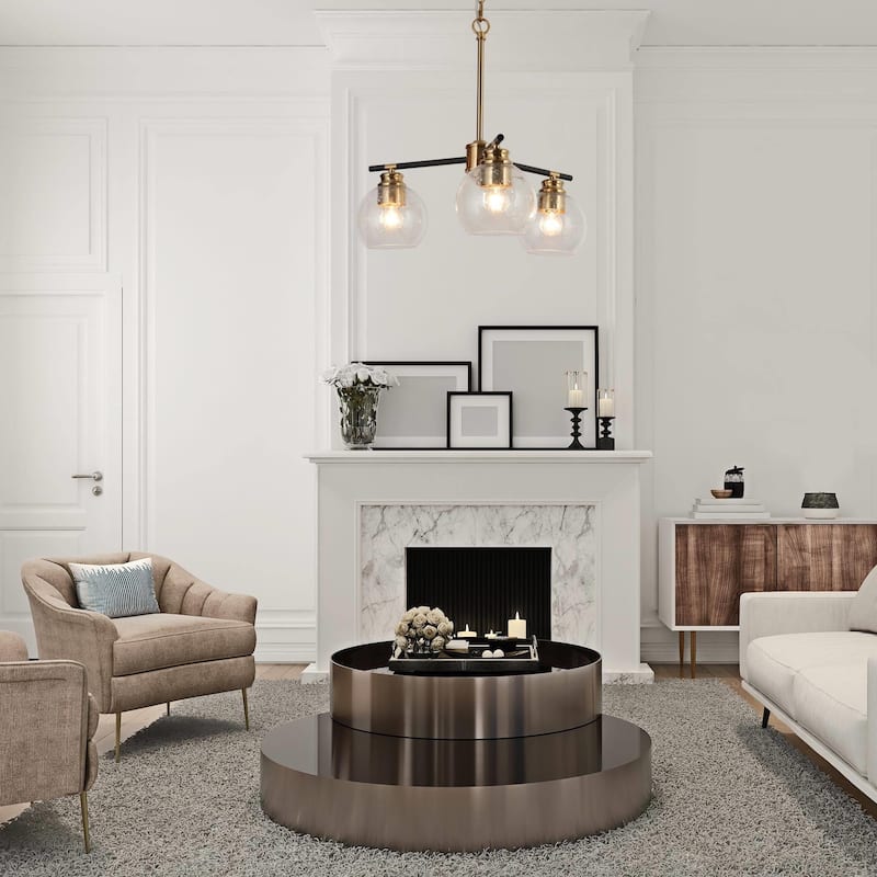 Modern 3-Light Black Gold Sputnik Chandelier Pendant Lights for Dining Room - 18" D x 17.5" H