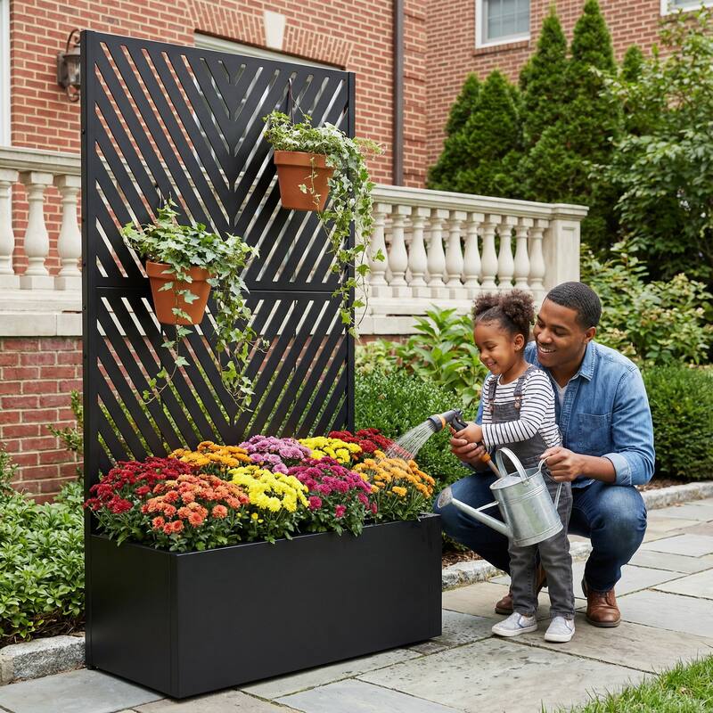 Raised Garden Bed Planter with Trellis Movable Planter Box with Lockable Wheels - 59"x30" - Black