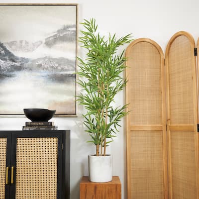 Green Faux Foliage Tall Bamboo Artificial Tree with Black Pot