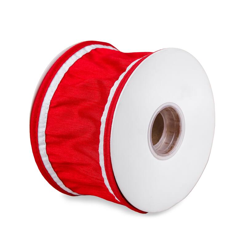 HGTV Home Collection Dupion Double Side Piping Ribbon , Red White, 3 in - 3 in