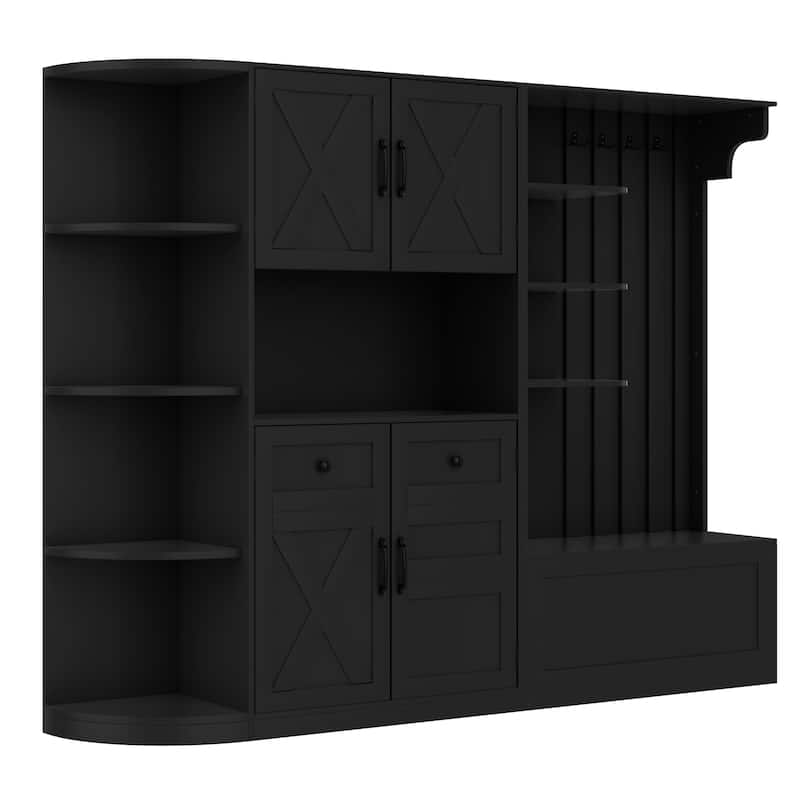 GDFStudio - Jill Versatile Left-Right Combination Hall Cabinet with 4 Hooks and Hall Tree 2-in-1