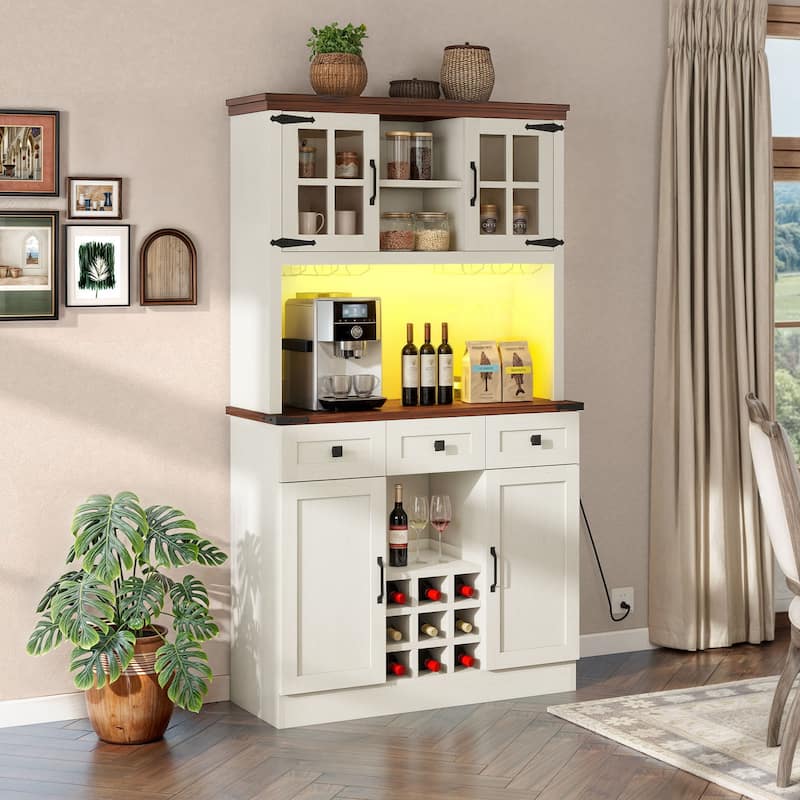 72" Pantry Buffet with Hutch Freestanding Kitchen Storage Cabinet