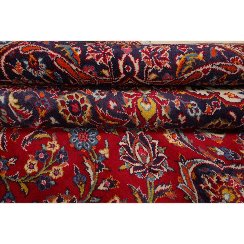 9'9''x13 Hand Knotted Wool Red Kashan Traditional Rug - 9' 9'' x 13'