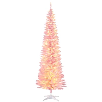 7FT Pre-Lit Noble Fir Pencil Christmas Tree with 200 Warm LED Lights