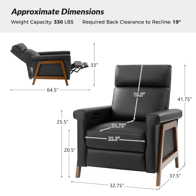 Jaime Modern Power Genuine Leather Recliner with USB Ports by HULALAHOME