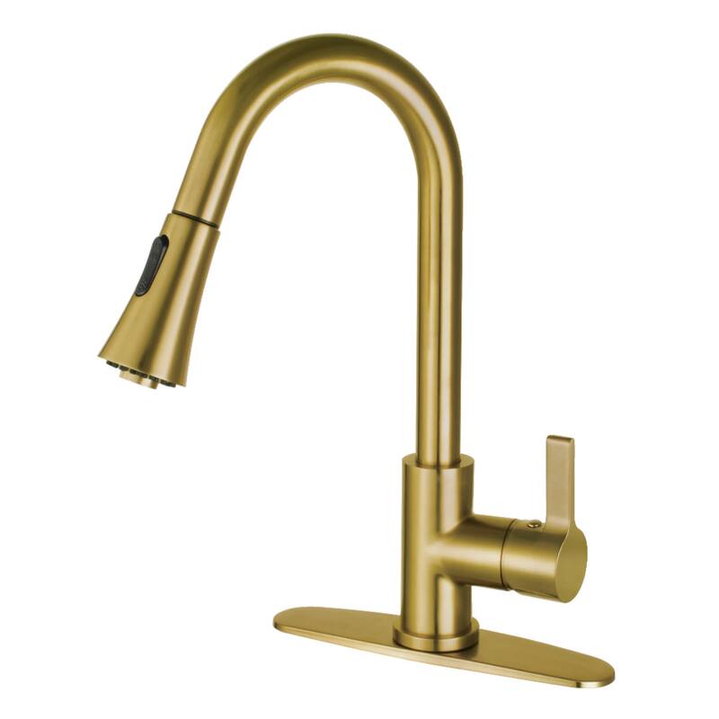 Kingston Brass Continental 1.8 GPM Single Hole Pull Down Kitchen - Brushed Brass