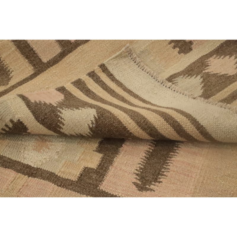 Hand Woven Oriental 100% Wool Carpet Southwestern Tribal Pink Kilim Runner Rug - 9' 2'' X 2' 7''