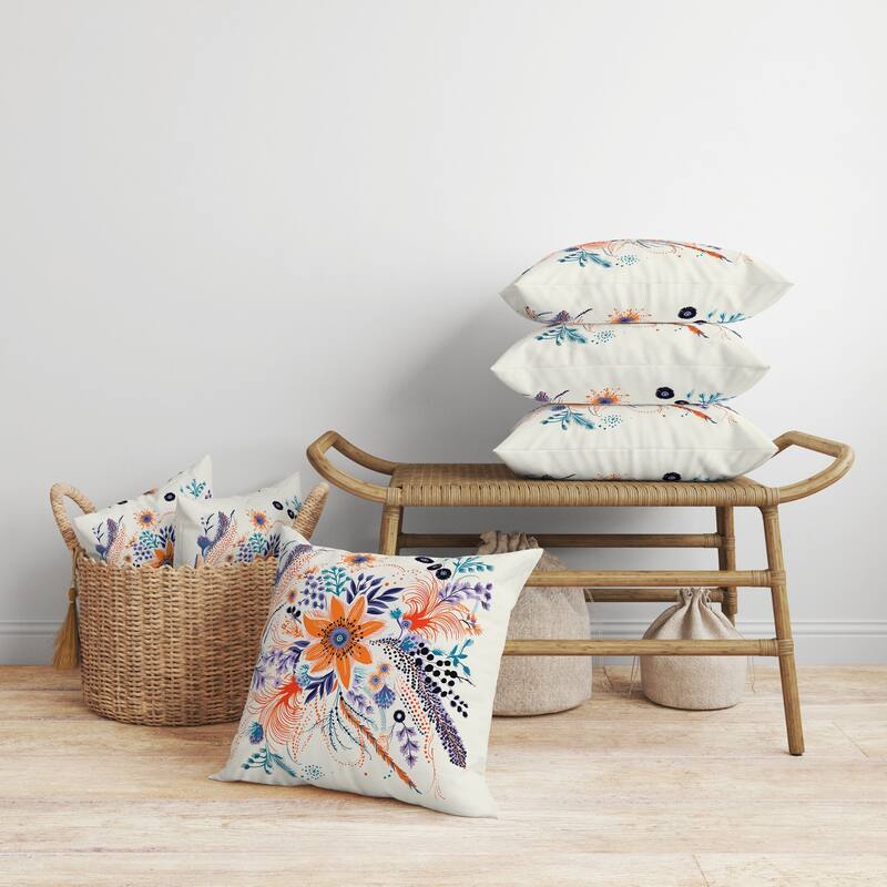 Enchanting Bouquet Faux Suede Reversible Throw Pillow Orange and Purple