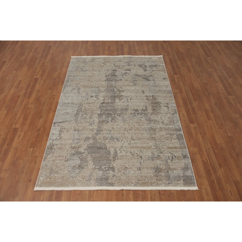 Machine Made Oriental Polyester Carpet Modern Abstract Beige & Ivories Abstract Area Rug - 7' 5'' X 5' 2''