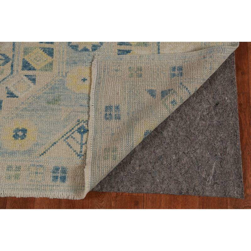 Hand Knotted Oriental 100% Wool Carpet Transitional Geometric Navy Blue & Blues Oushak Runner Rug - 16' 0'' X 3' 4''
