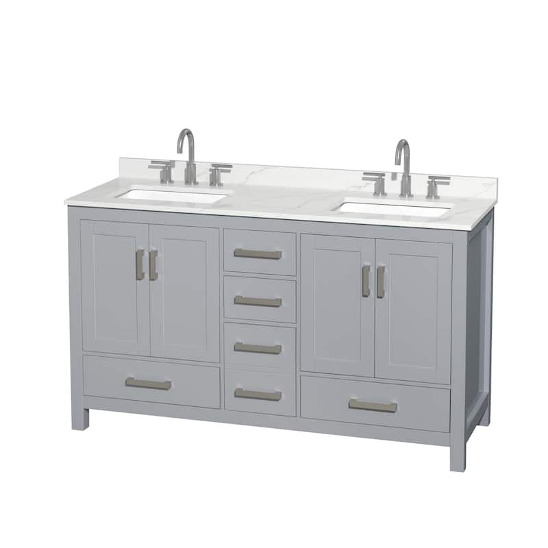 Wyndham Collection WCS141460D-QTZ-US3MXX Sheffield 60" Free Standing - Gray / Giotto Quartz Top / Brushed Chrome Hardware