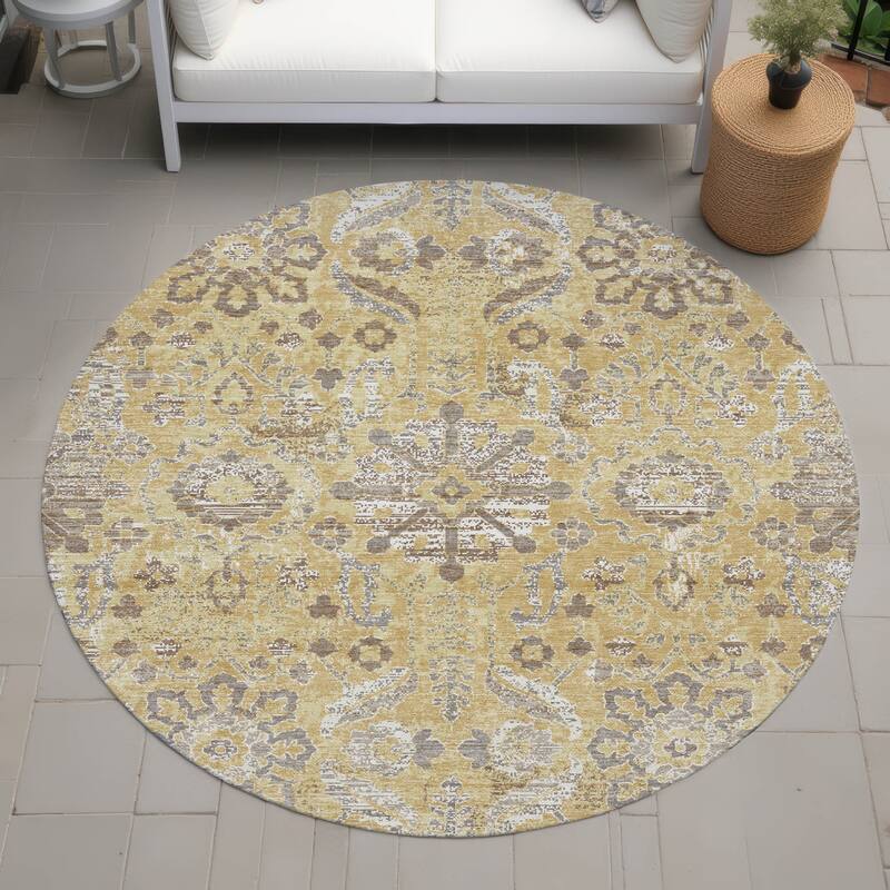 Machine Washable Indoor/ Outdoor Global Firestone Chantille Rug - Gold - 8' x 8'