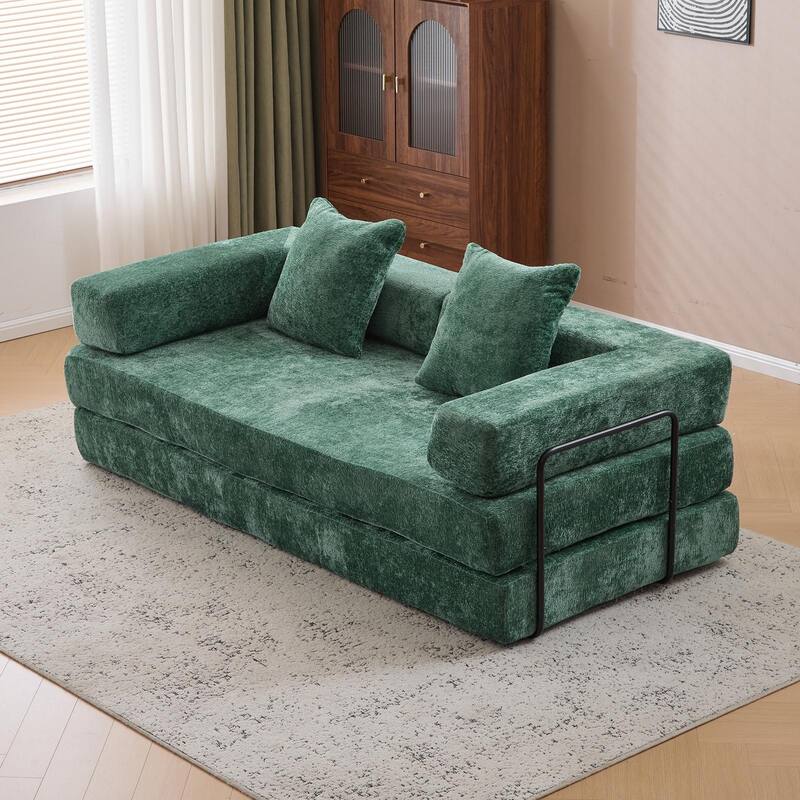 Convertible Floor Sofa Bed with Pillow Back Support, Chenille Fabric, for Living Room and Bedroom